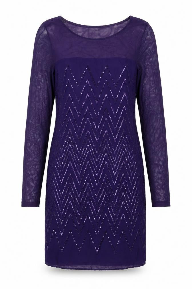 Principles Womens Purple Geometric Polyester Shift Size 8 Boat Neck Zip