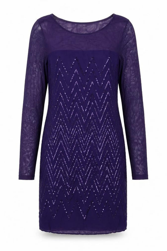 Principles Womens Purple Geometric Polyester Shift Size 8 Boat Neck Zip