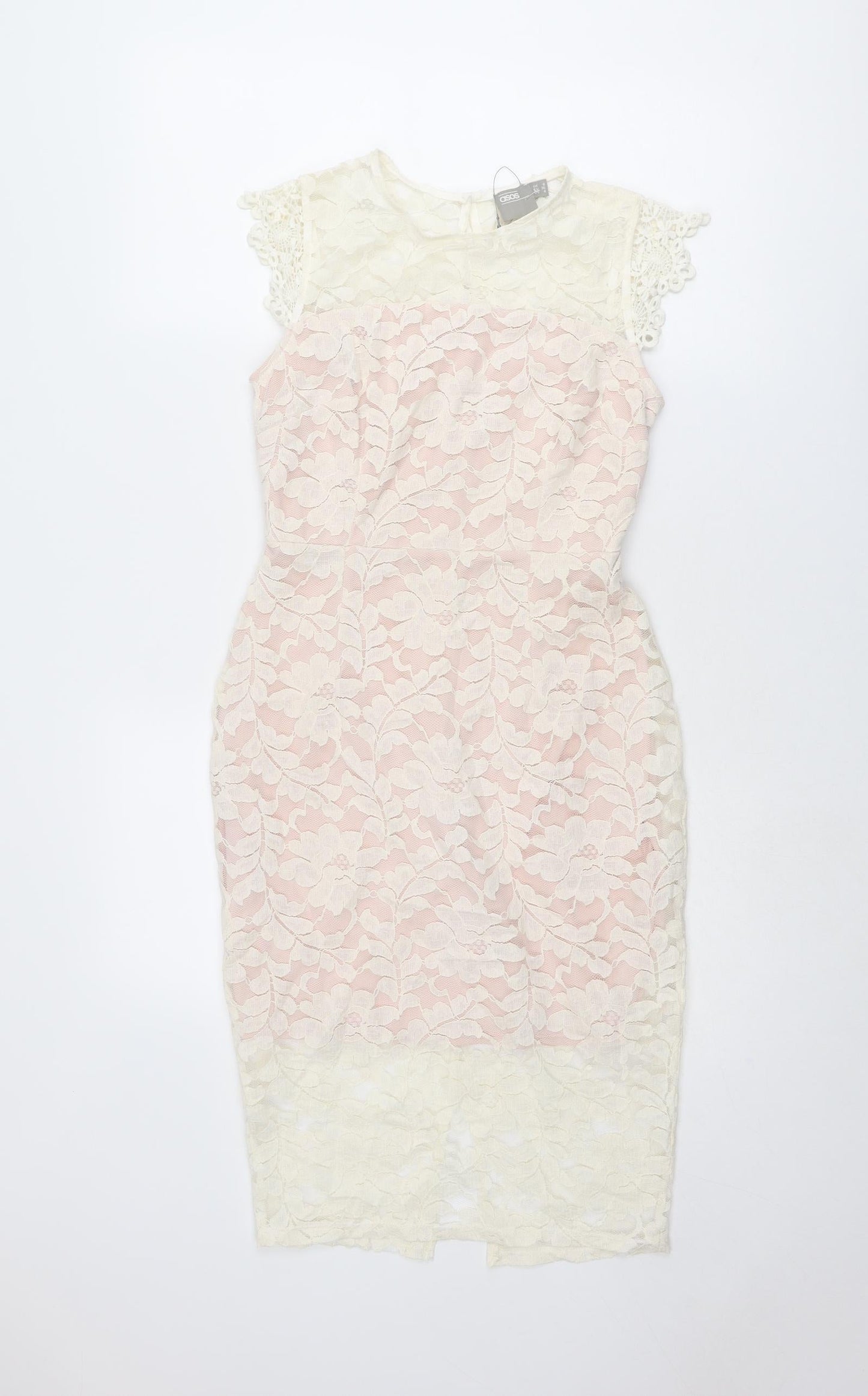 ASOS Womens Ivory Cotton Pencil Dress Size 8 Round Neck Zip