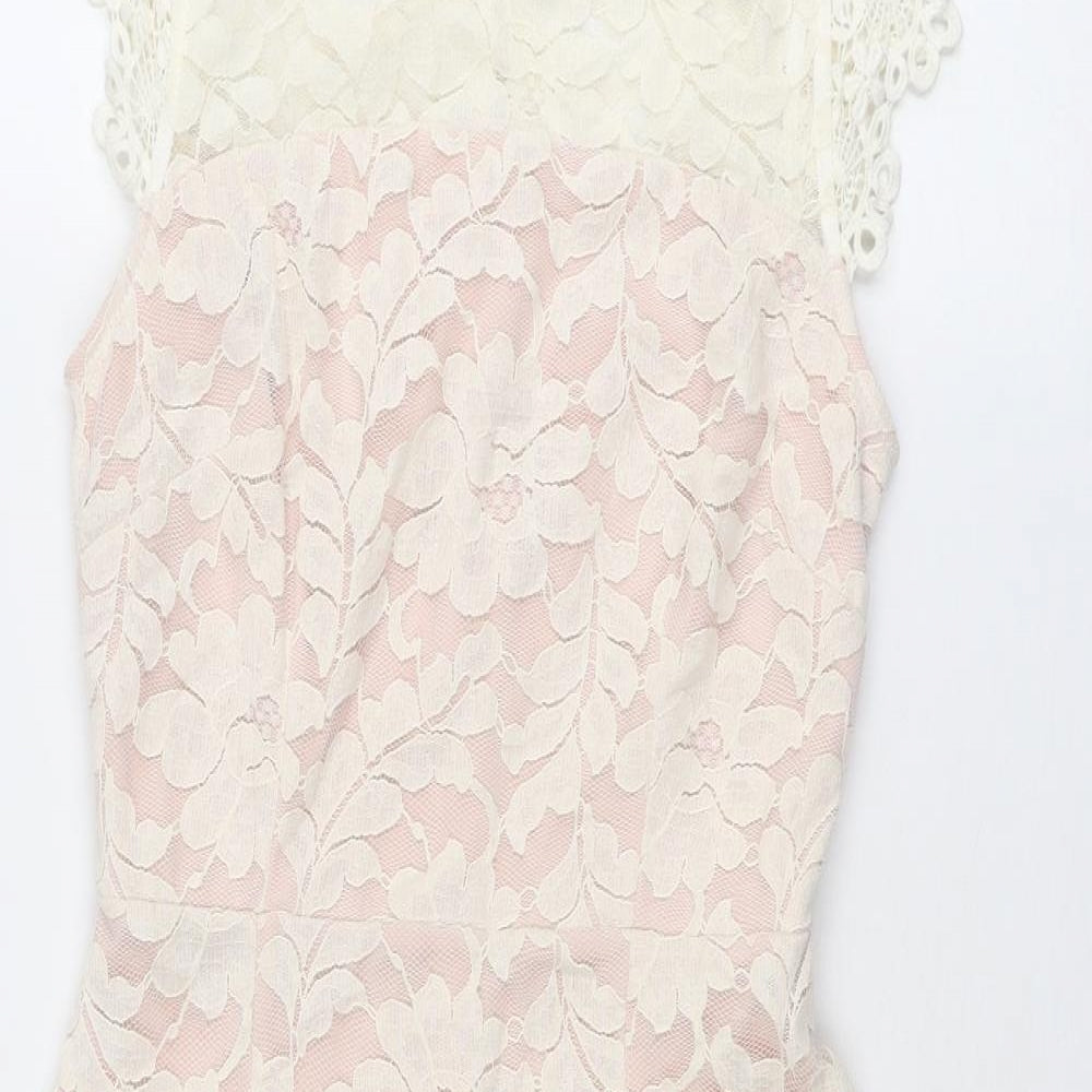 ASOS Womens Ivory Cotton Pencil Dress Size 8 Round Neck Zip