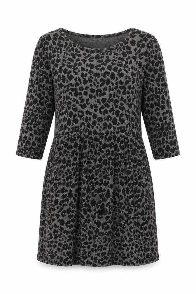 Warehouse Womens Black Animal Print Polyester Shift Size 14 Boat Neck Pullover - Leopard Print