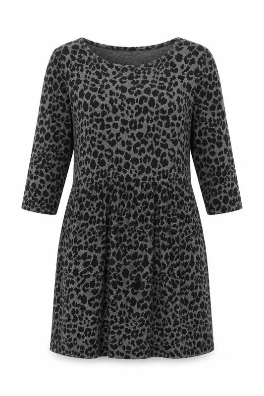 Warehouse Womens Black Animal Print Polyester Shift Size 14 Boat Neck Pullover - Leopard Print