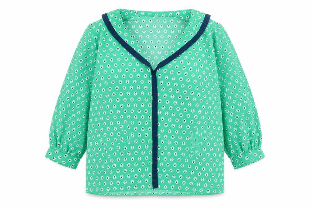 Country Casuals Womens Green Geometric Polyester Basic Button-Up Size 14 Collared