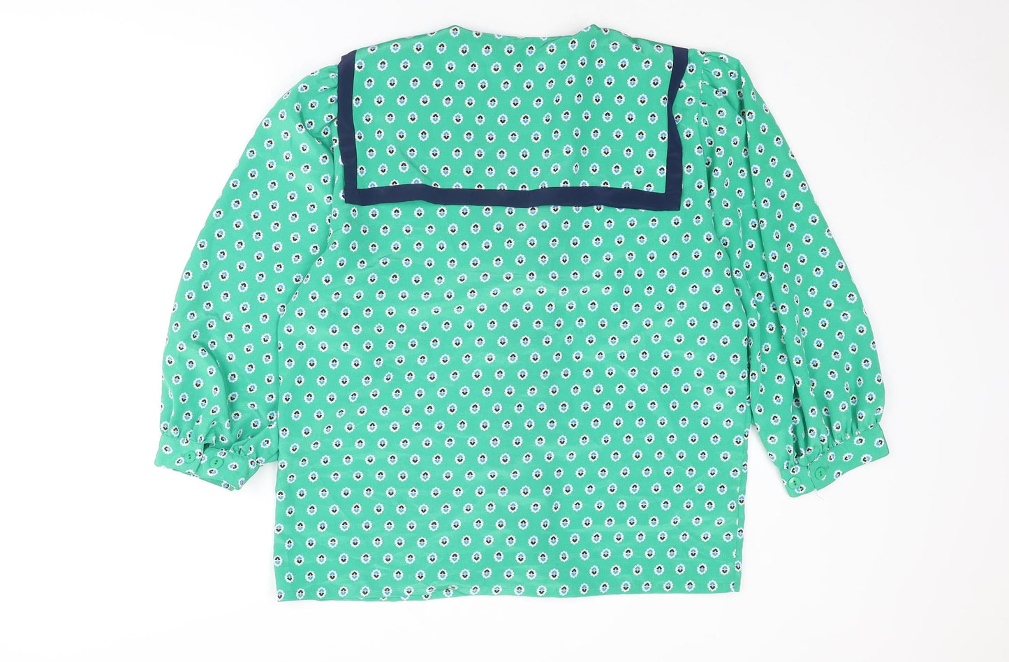 Country Casuals Womens Green Geometric Polyester Basic Button-Up Size 14 Collared