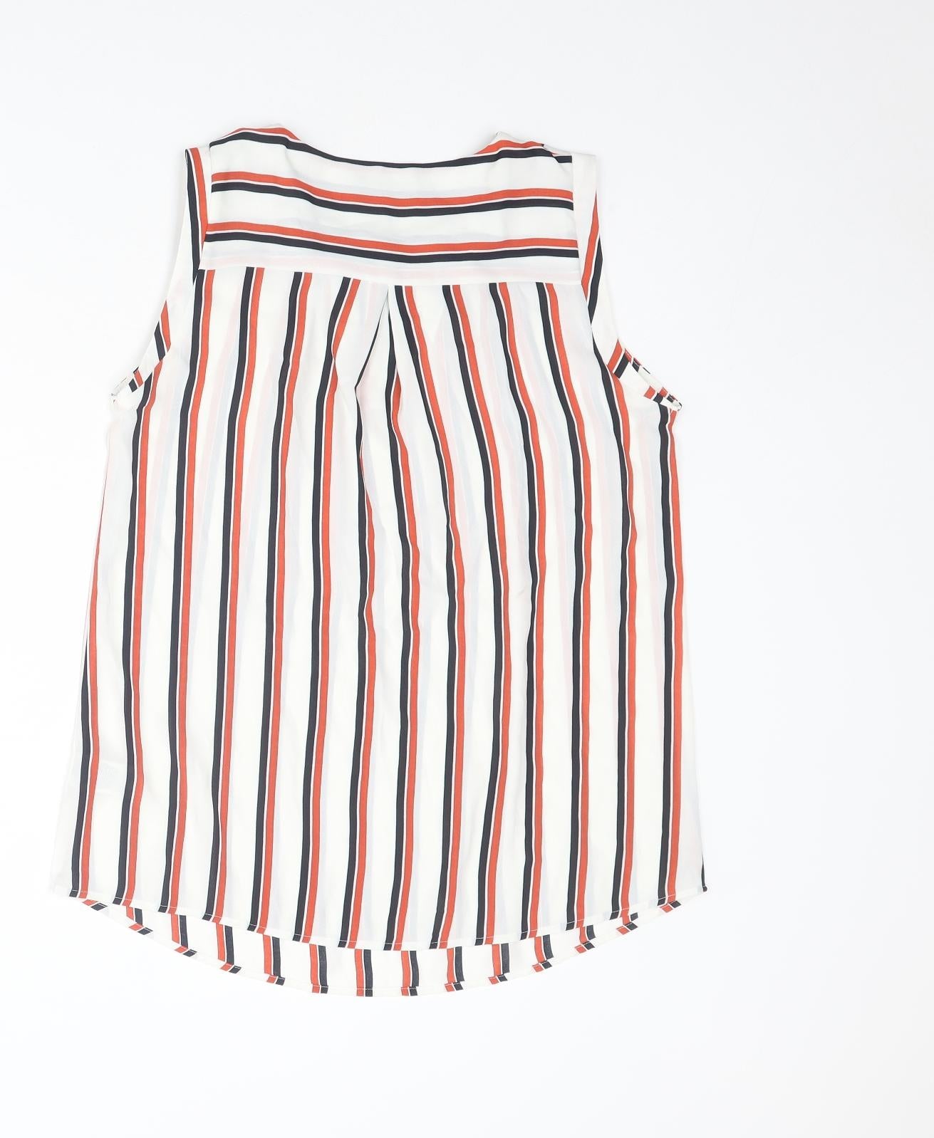 Marks and Spencer Womens Multicoloured Striped Polyester Basic Blouse Size 8 Round Neck