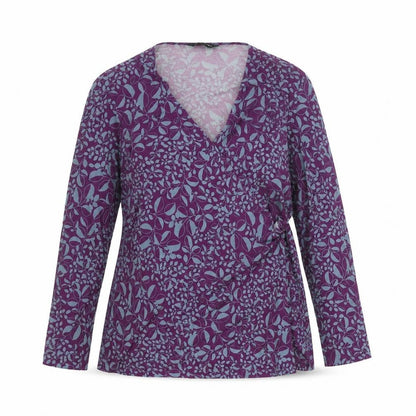 Wardrobe Womens Purple Floral Polyester Basic Blouse Size 16 V-Neck