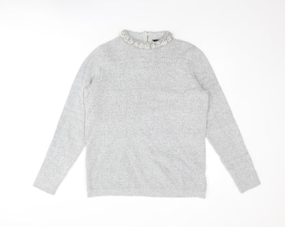 Dorothy Perkins Womens Grey Crew Neck Acrylic Pullover Jumper Size 12