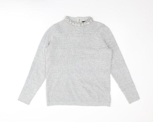 Dorothy Perkins Womens Grey Crew Neck Acrylic Pullover Jumper Size 12