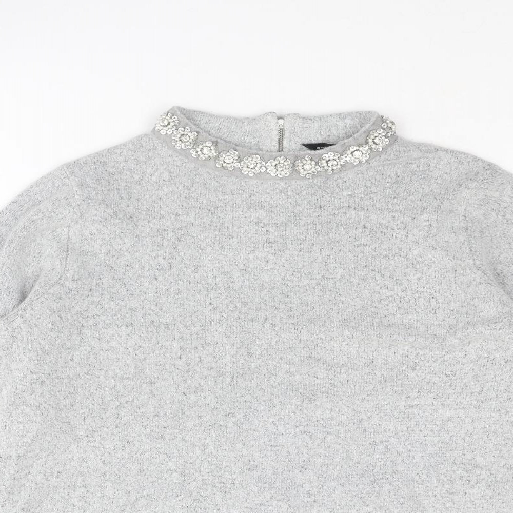 Dorothy Perkins Womens Grey Crew Neck Acrylic Pullover Jumper Size 12