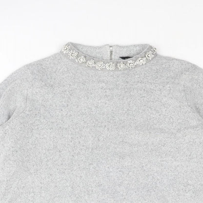 Dorothy Perkins Womens Grey Crew Neck Acrylic Pullover Jumper Size 12