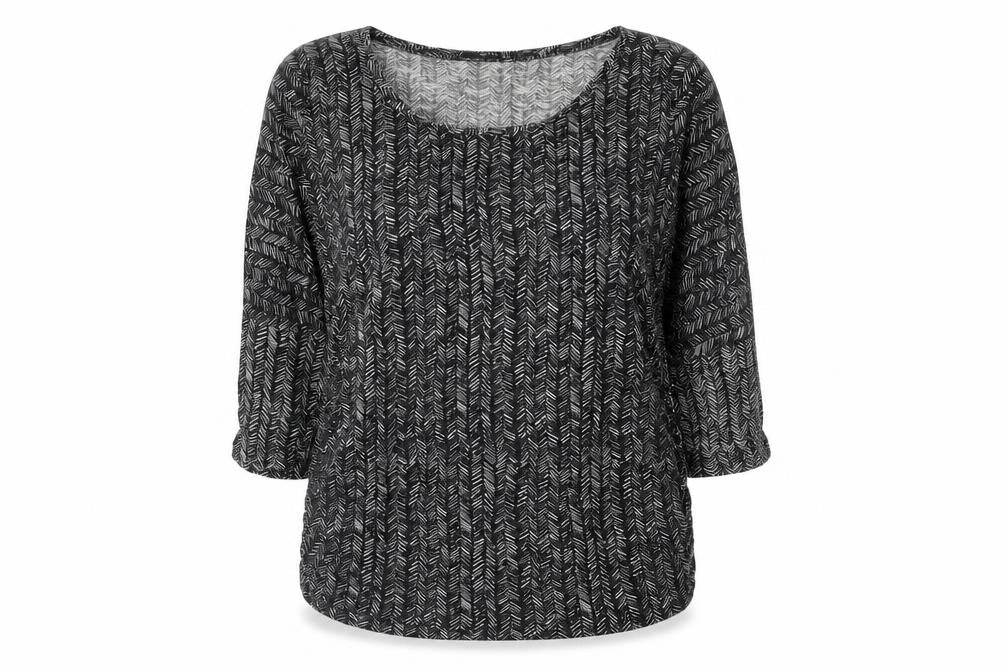 Odel.lk Womens Black Geometric Viscose Basic T-Shirt Size XL Round Neck