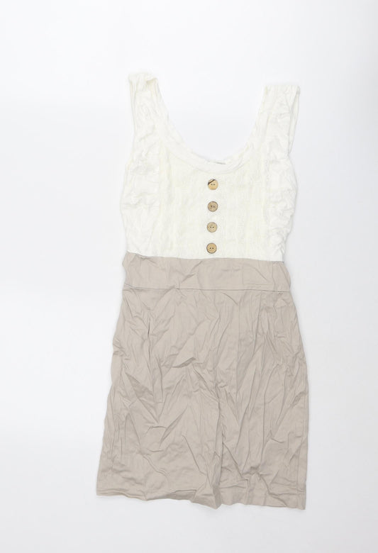 TFNC Womens Beige Cotton Tank Dress Size 10 Scoop Neck Zip - Lace Details