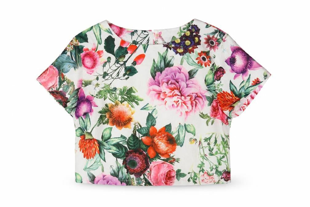 Glamorous Womens Multicoloured Floral Polyester Basic T-Shirt Size L Round Neck
