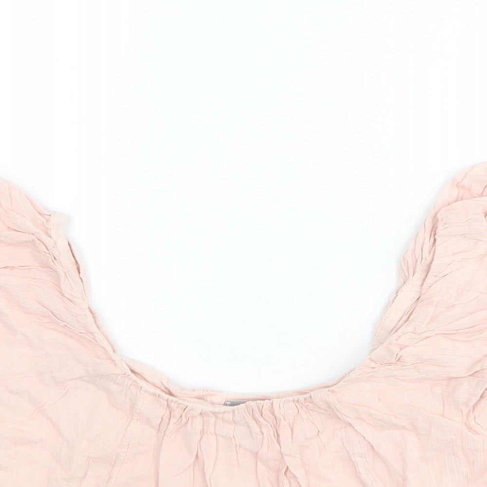 ASOS Womens Pink Cotton Cropped Blouse Size 6 Round Neck