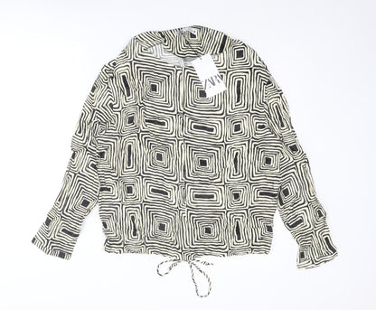 Zara Womens Ivory Geometric Polyester Basic Blouse Size S Collared