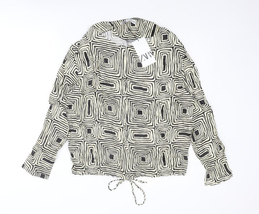 Zara Womens Ivory Geometric Polyester Basic Blouse Size S Collared