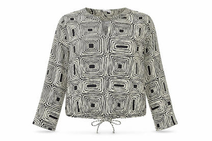 Zara Womens Ivory Geometric Polyester Basic Blouse Size S Collared
