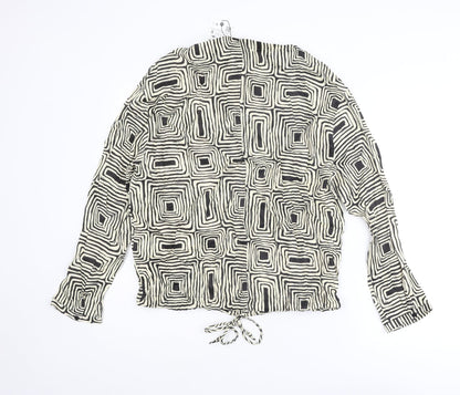 Zara Womens Ivory Geometric Polyester Basic Blouse Size S Collared
