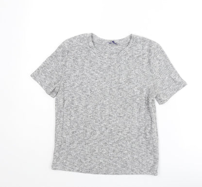Zara Womens Grey Geometric Polyester Basic T-Shirt Size S Round Neck
