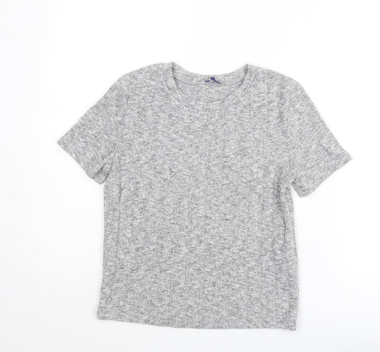 Zara Womens Grey Geometric Polyester Basic T-Shirt Size S Round Neck