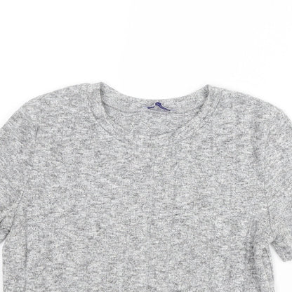 Zara Womens Grey Geometric Polyester Basic T-Shirt Size S Round Neck