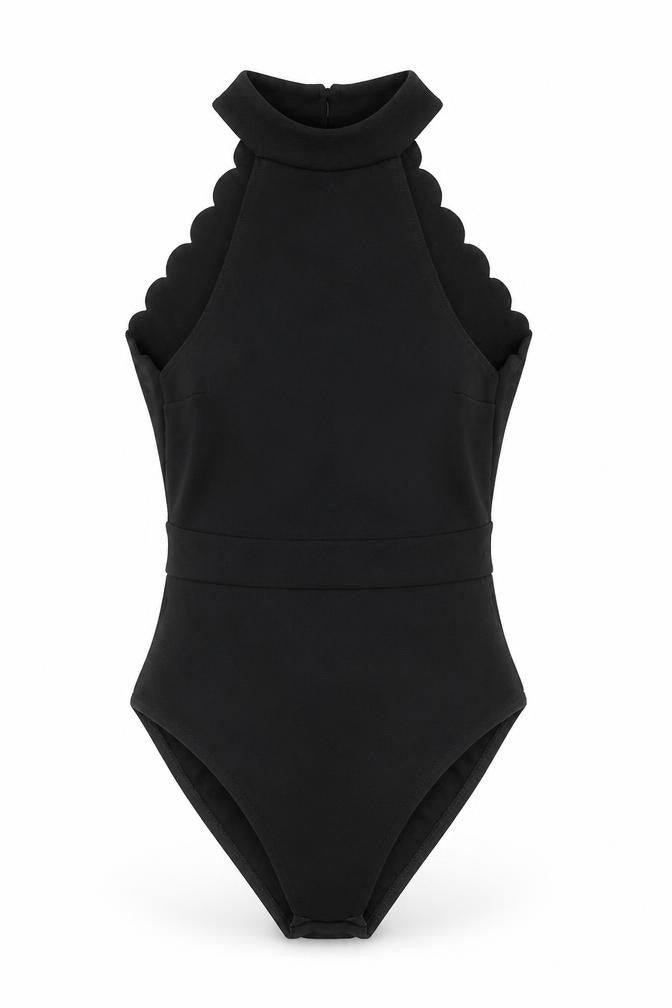 Boohoo Womens Black Polyester Bodysuit One-Piece Size 6 Button