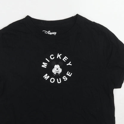 Preloved Disney Womens Black Cotton Basic T-Shirt Size 6 Crew Neck - Mickey Mouse Size 6-8 - Detail