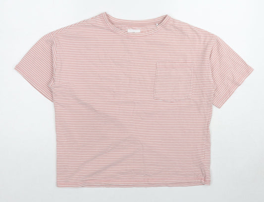 Love Leggings Womens Pink Striped Cotton Basic T-Shirt Size 8 Crew Neck