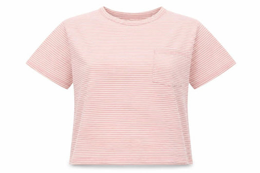 Love Leggings Womens Pink Striped Cotton Basic T-Shirt Size 8 Crew Neck