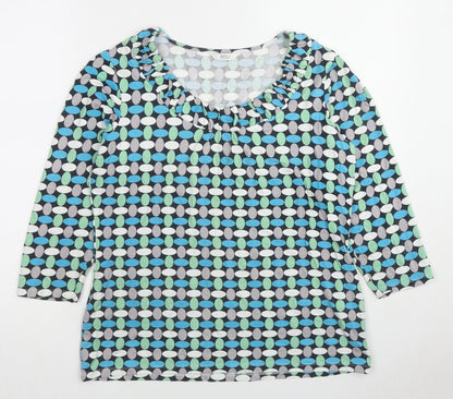 Preloved Marks and Spencer Womens Blue Geometric Viscose Basic Blouse Size 14 Boat Neck - Front