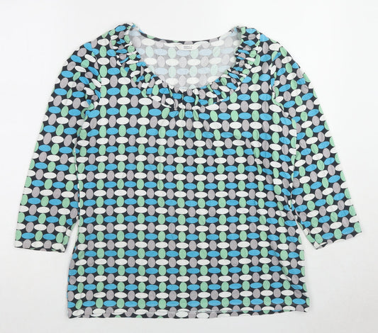 Marks and Spencer Womens Blue Geometric Viscose Basic Blouse Size 14 Boat Neck