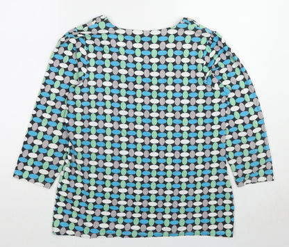 Preloved Marks and Spencer Womens Blue Geometric Viscose Basic Blouse Size 14 Boat Neck - Back