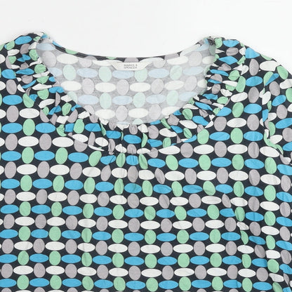 Preloved Marks and Spencer Womens Blue Geometric Viscose Basic Blouse Size 14 Boat Neck - Detail