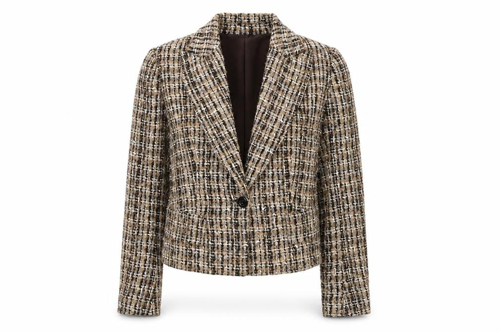 Zara Womens Beige Geometric Jacket Blazer Size 12 Button
