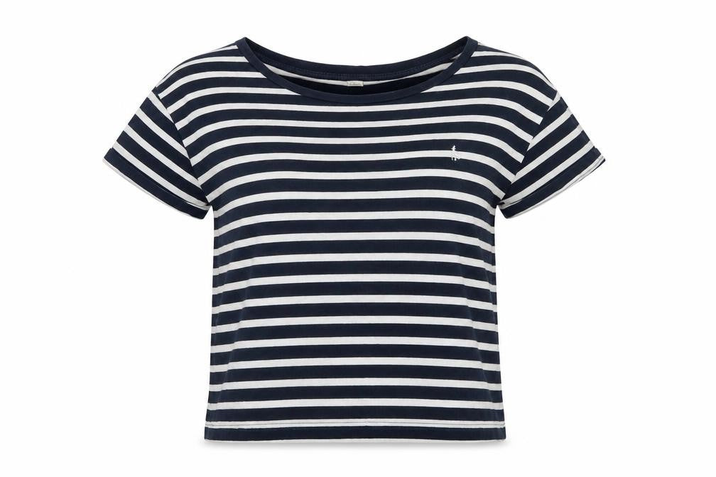 Jack Wills Womens Blue Striped Cotton Basic T-Shirt Size 8 Round Neck