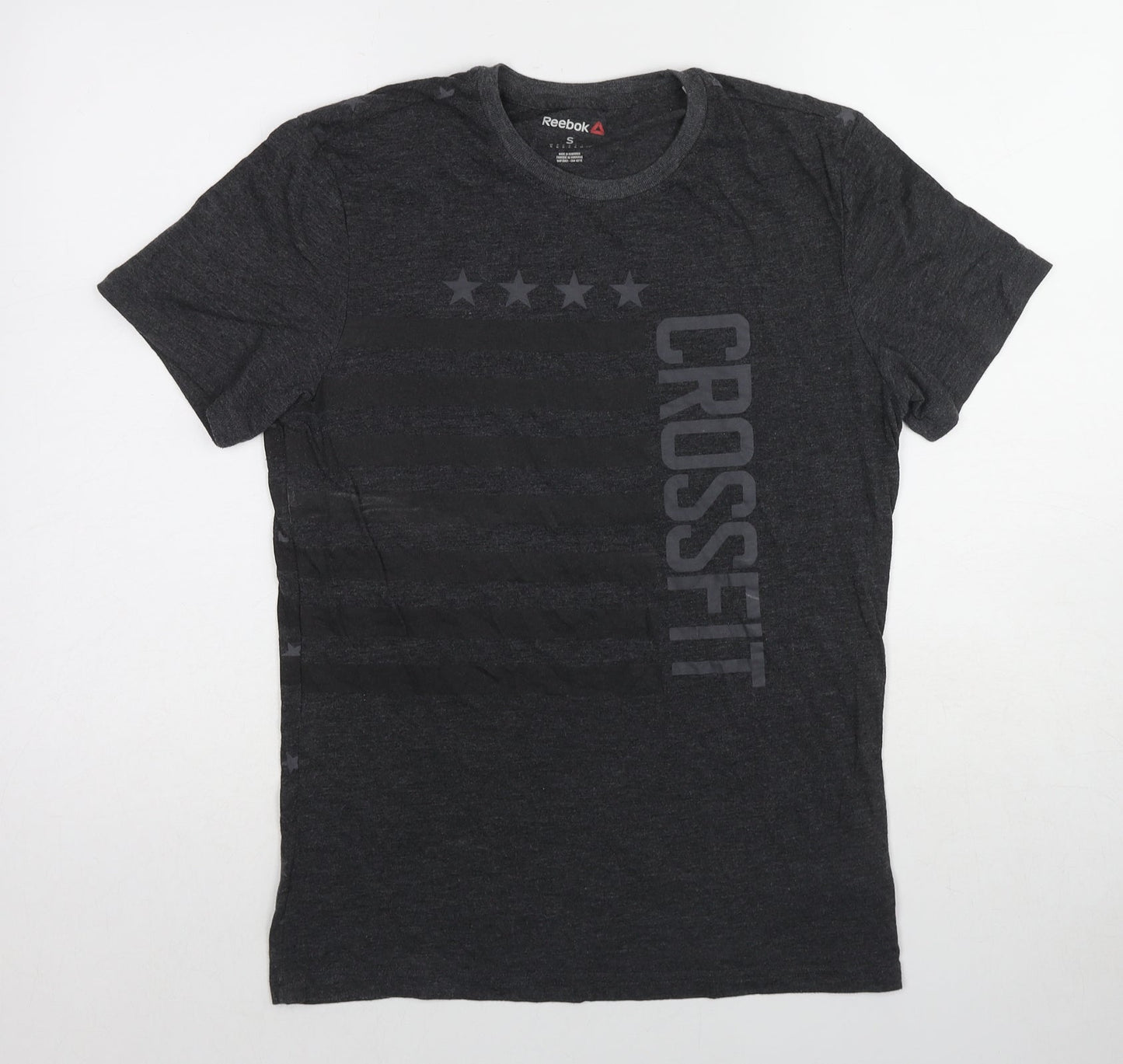 Reebok Mens Grey Geometric Polyester T-Shirt Size S Round Neck - Star pattern