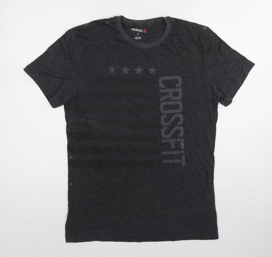 Reebok Mens Grey Geometric Polyester T-Shirt Size S Round Neck - Star pattern