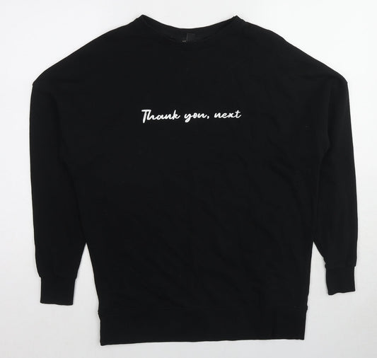 New Look Womens Black Cotton Pullover Sweatshirt Size 6 Pullover - Thank you next