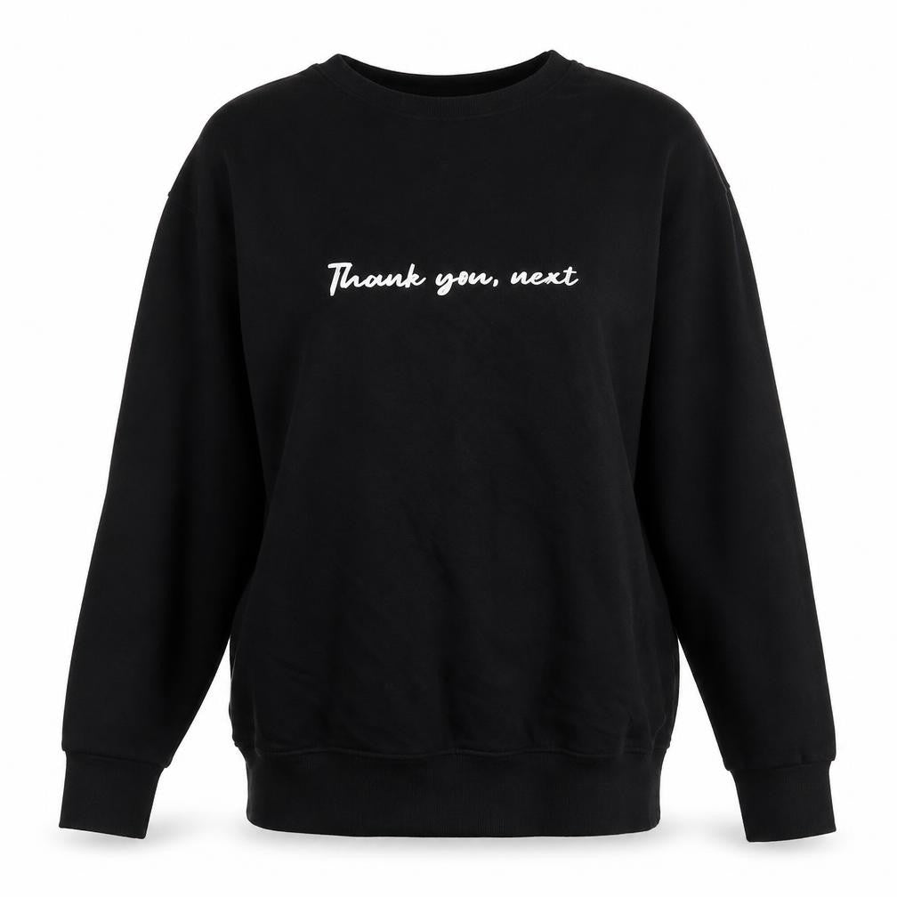 New Look Womens Black Cotton Pullover Sweatshirt Size 6 Pullover - Thank you next
