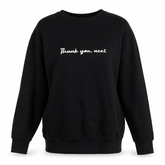 New Look Womens Black Cotton Pullover Sweatshirt Size 6 Pullover - Thank you next