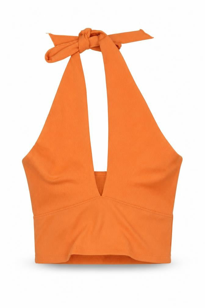Stradivarius Womens Orange Polyester Cropped Tank Size M Halter