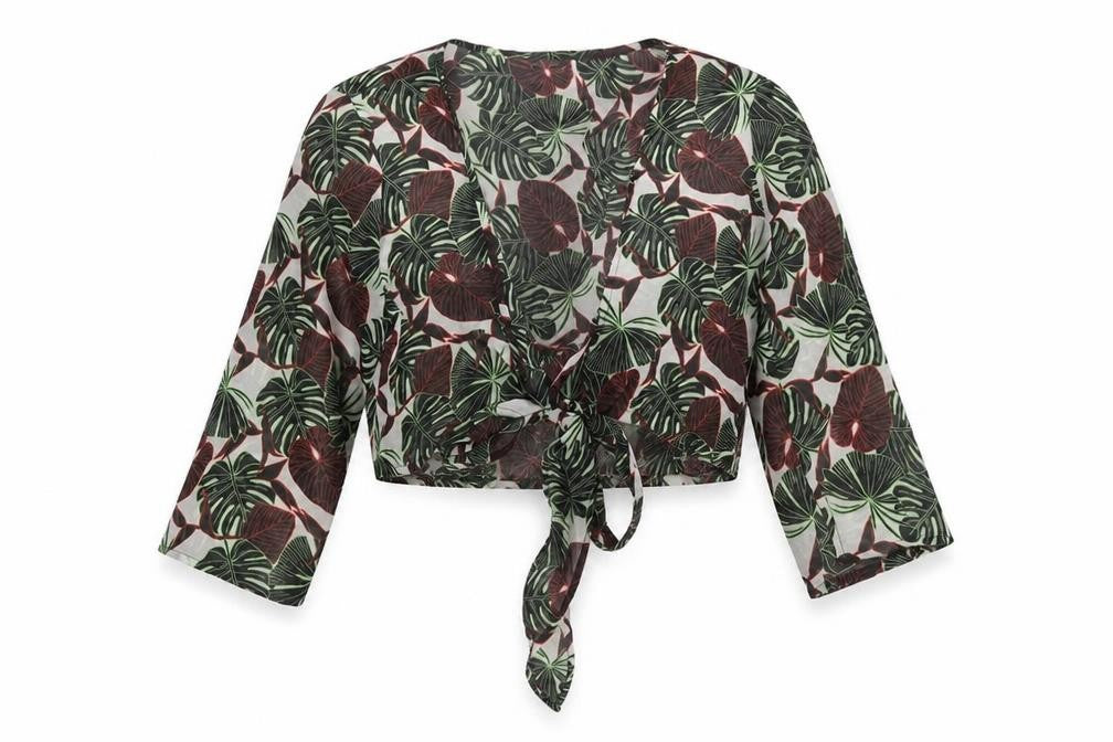 Boohoo Womens Green Geometric Polyester Basic Blouse Size M V-Neck - Leaf Print