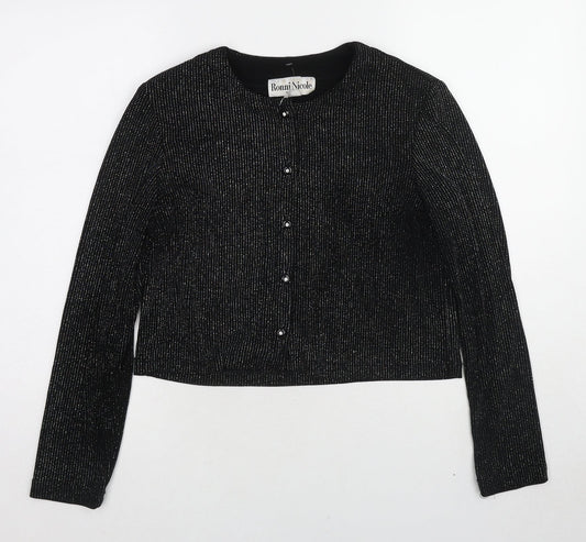 Ronni Nicole Womens Black Polyester Basic Button-Up Size M Round Neck
