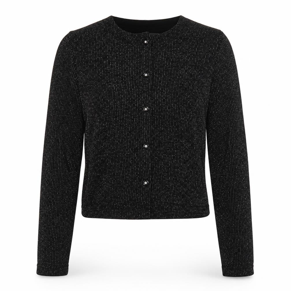 Ronni Nicole Womens Black Polyester Basic Button-Up Size M Round Neck