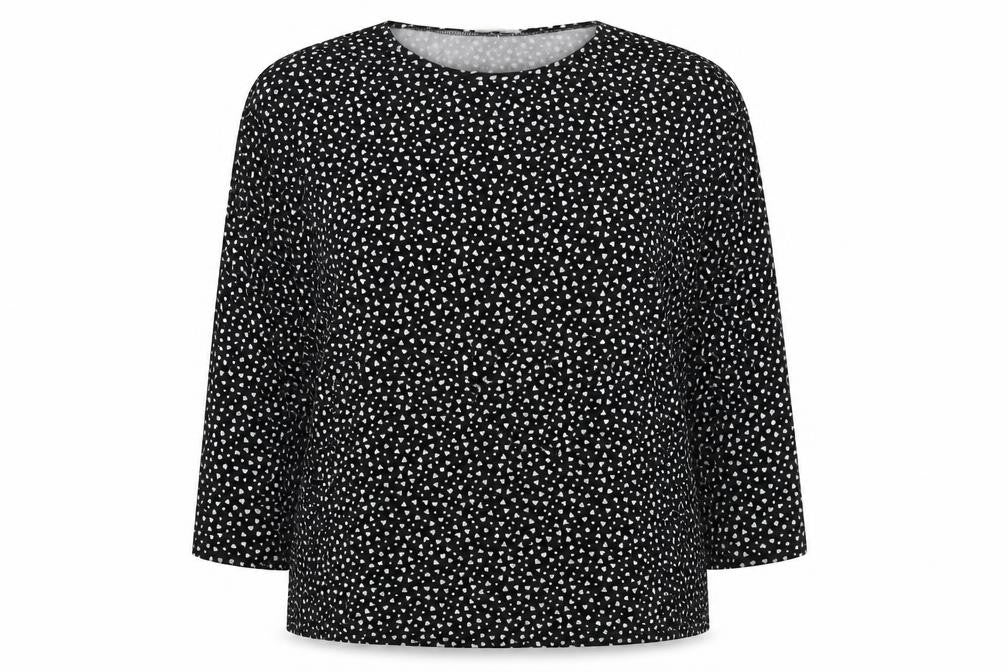 New Look Womens Black Geometric Polyester Basic Blouse Size M Round Neck - Heart Print