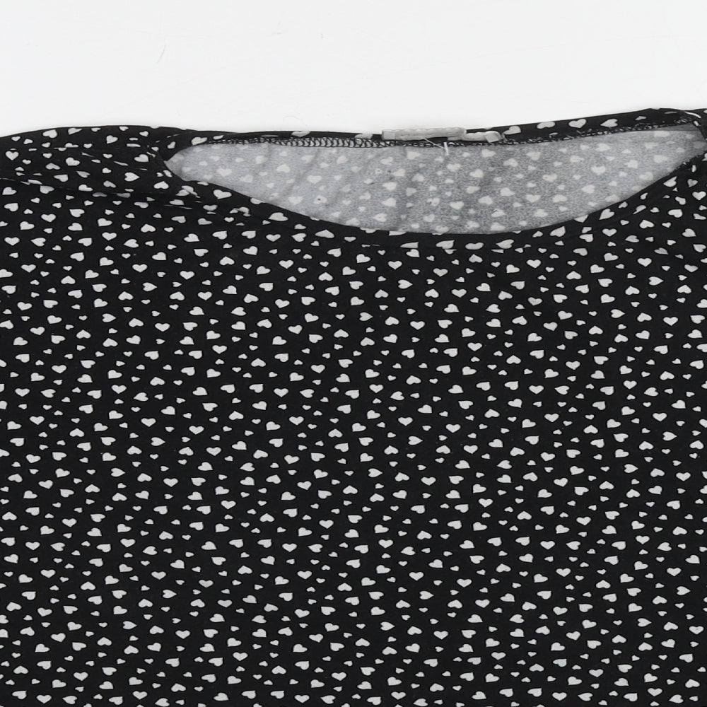 New Look Womens Black Geometric Polyester Basic Blouse Size M Round Neck - Heart Print