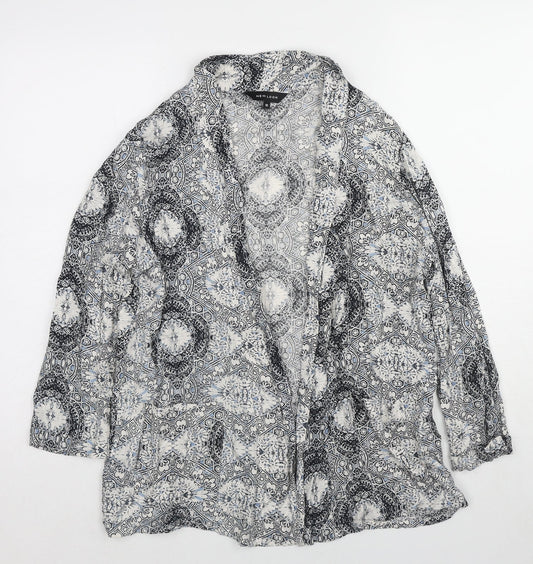 New Look Womens Grey Geometric Viscose Kimono Blouse Size 10 V-Neck