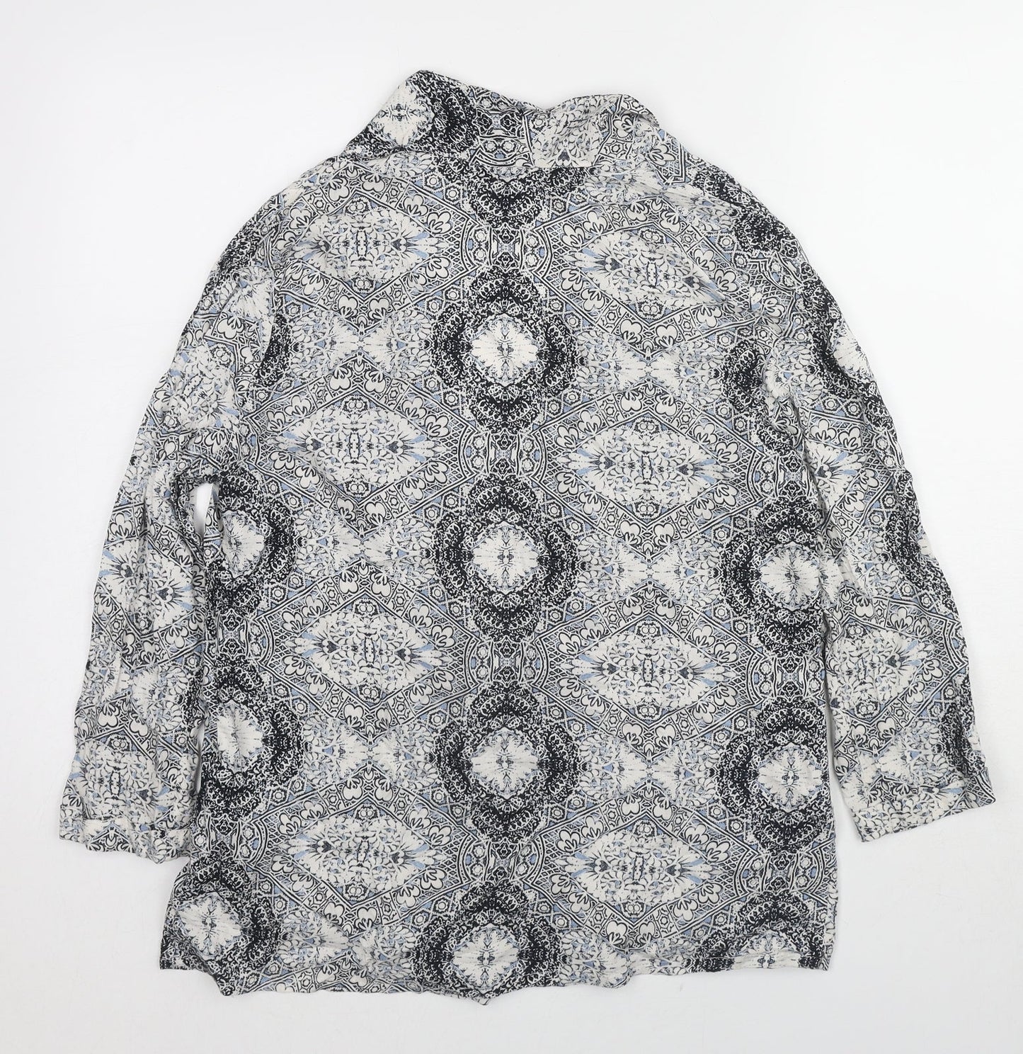 New Look Womens Grey Geometric Viscose Kimono Blouse Size 10 V-Neck