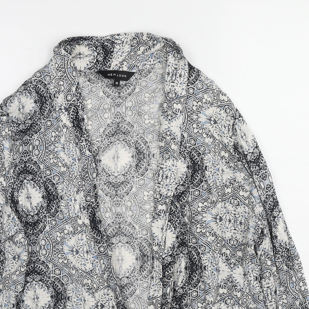 New Look Womens Grey Geometric Viscose Kimono Blouse Size 10 V-Neck