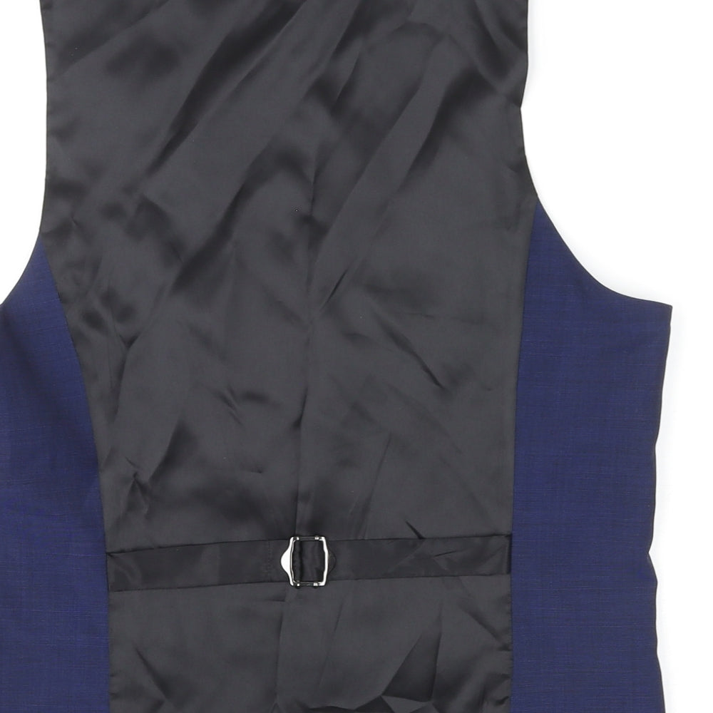 John Lewis Mens Blue Polyester Jacket Suit Waistcoat Size 36 Regular